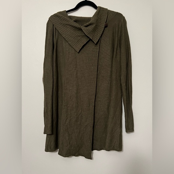 Soft Surroundings Olive Green Waffle Knit Collared Tunic Sweater XS - Picture 2 of 6